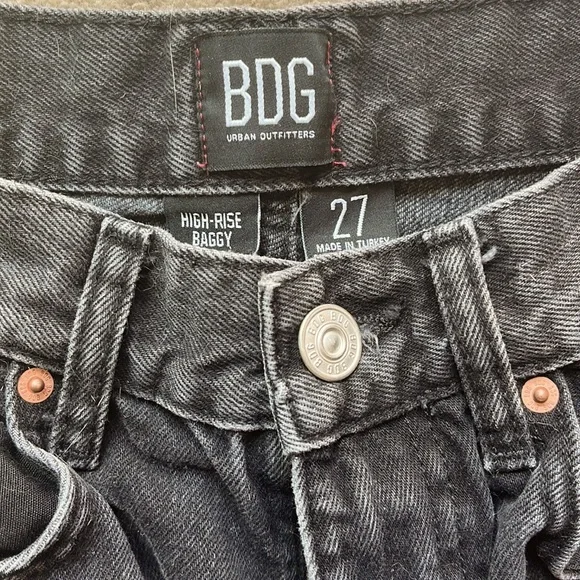 Urban outfitters black distressed jeans, high rise baggy,size 27 - Picture 2 of 3